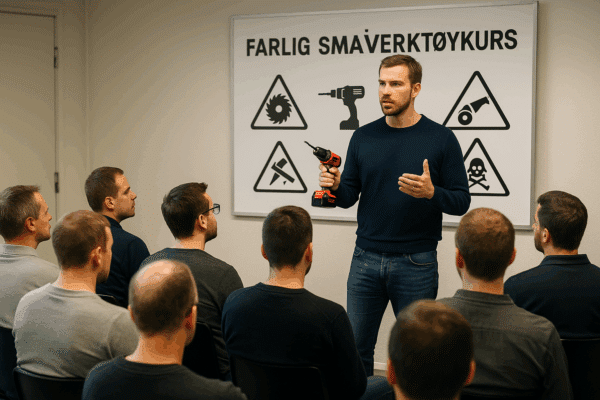 Farlig småverktøykurs, dokumentert opplæring verktøy, sikker bruk av elektrisk verktøy, HMS kurs farlig verktøy, risikovurdering småverktøy